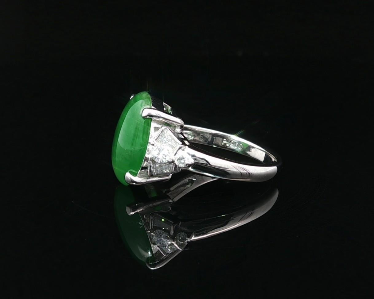 Platin GIA 5,57ct hohe Qualität Rich Green Burma A Jade w / Diamant-Akzente Ring im Angebot 9