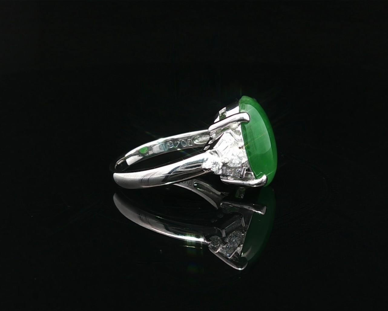 Platin GIA 5,57ct hohe Qualität Rich Green Burma A Jade w / Diamant-Akzente Ring im Angebot 10