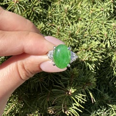 Platinum GIA 5.57ct High Quality Rich Green Burma A Jade w/ Diamond Accents Ring