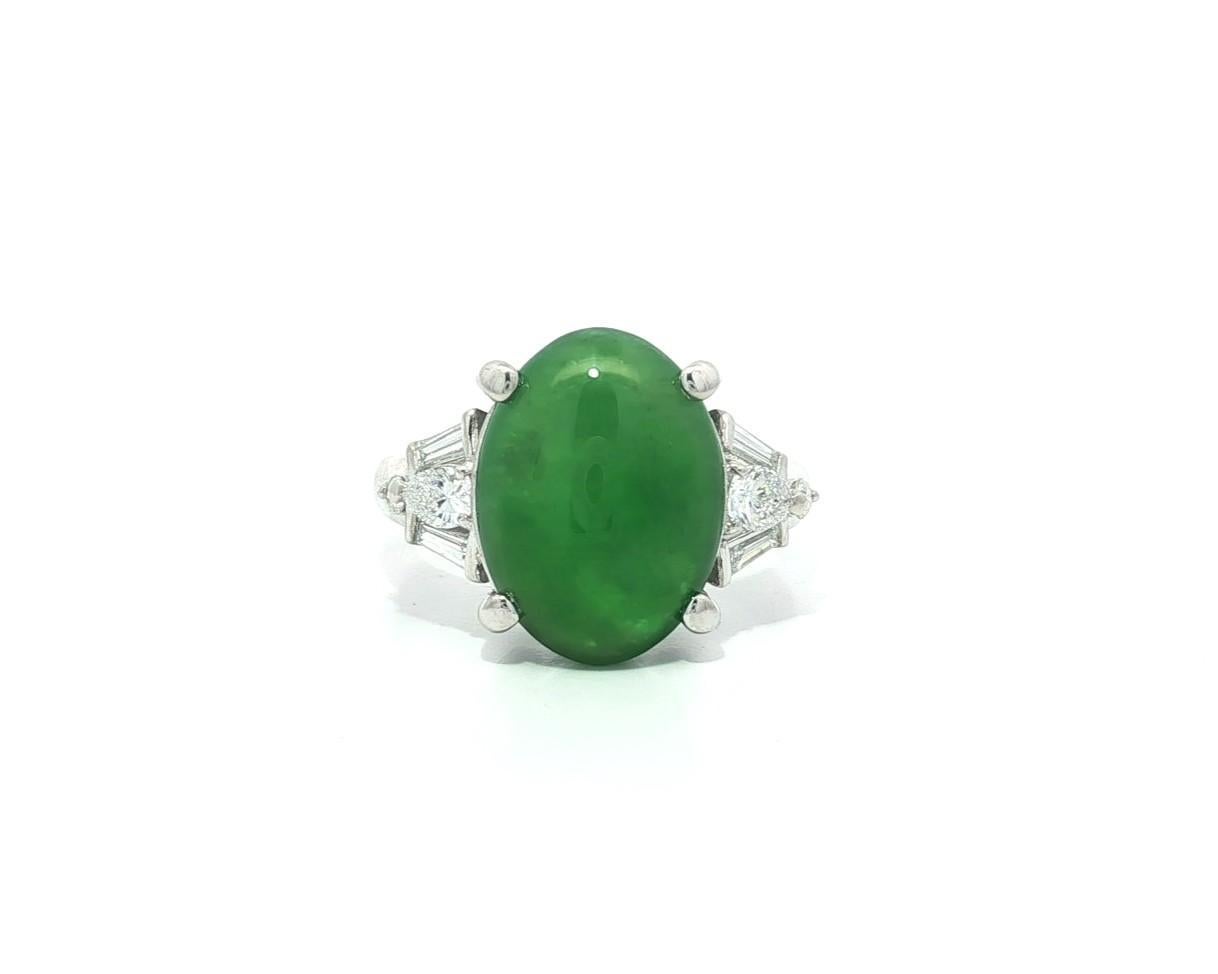 Platin GIA 5,57ct hohe Qualität Rich Green Burma A Jade w / Diamant-Akzente Ring Damen im Angebot