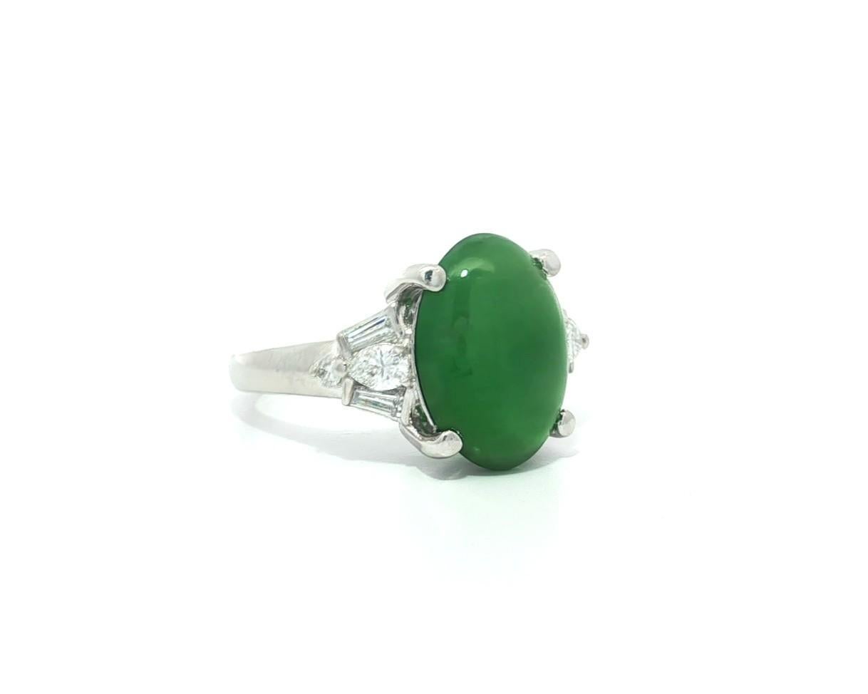 Platin GIA 5,57ct hohe Qualität Rich Green Burma A Jade w / Diamant-Akzente Ring im Angebot 1