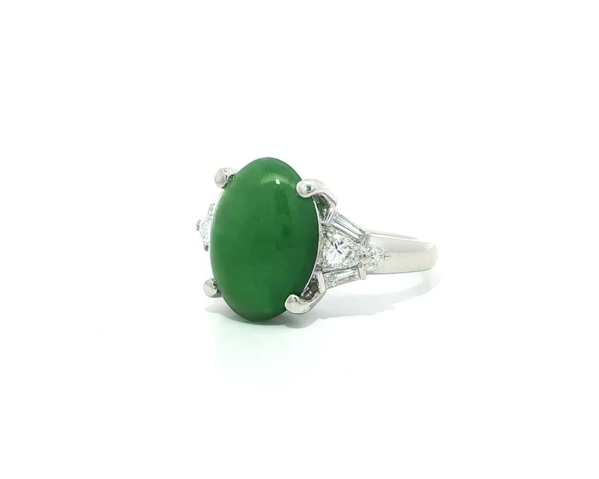 Platin GIA 5,57ct hohe Qualität Rich Green Burma A Jade w / Diamant-Akzente Ring im Angebot 2