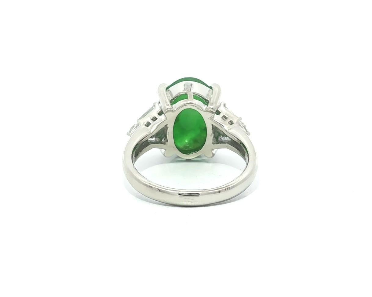 Platin GIA 5,57ct hohe Qualität Rich Green Burma A Jade w / Diamant-Akzente Ring im Angebot 4