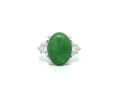 Platin GIA 5,57ct hohe Qualität Rich Green Burma A Jade w / Diamant-Akzente Ring