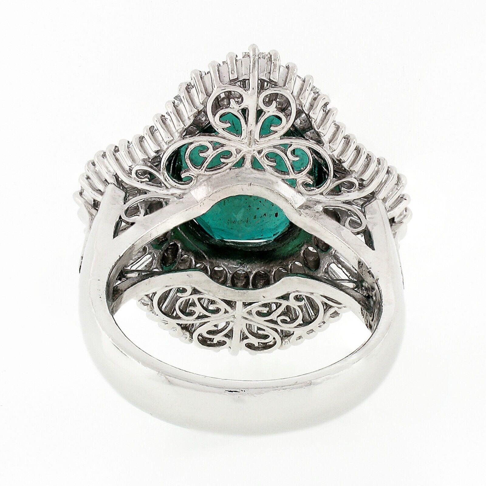 Platinum GIA 5.59 Carat Oval Emerald and Baguette Diamond Wave Ballerina Ring In Good Condition In Montclair, NJ