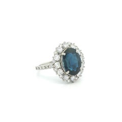 Platinum GIA 5.5ctw Oval Deep Blue Sapphire Diamond Frame Classic Ring