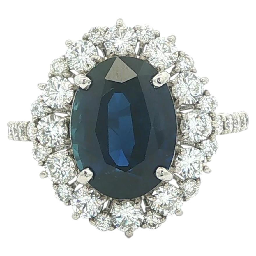 Platinum GIA 5.5ctw Oval Deep Blue Sapphire Diamond Frame Classic Ring