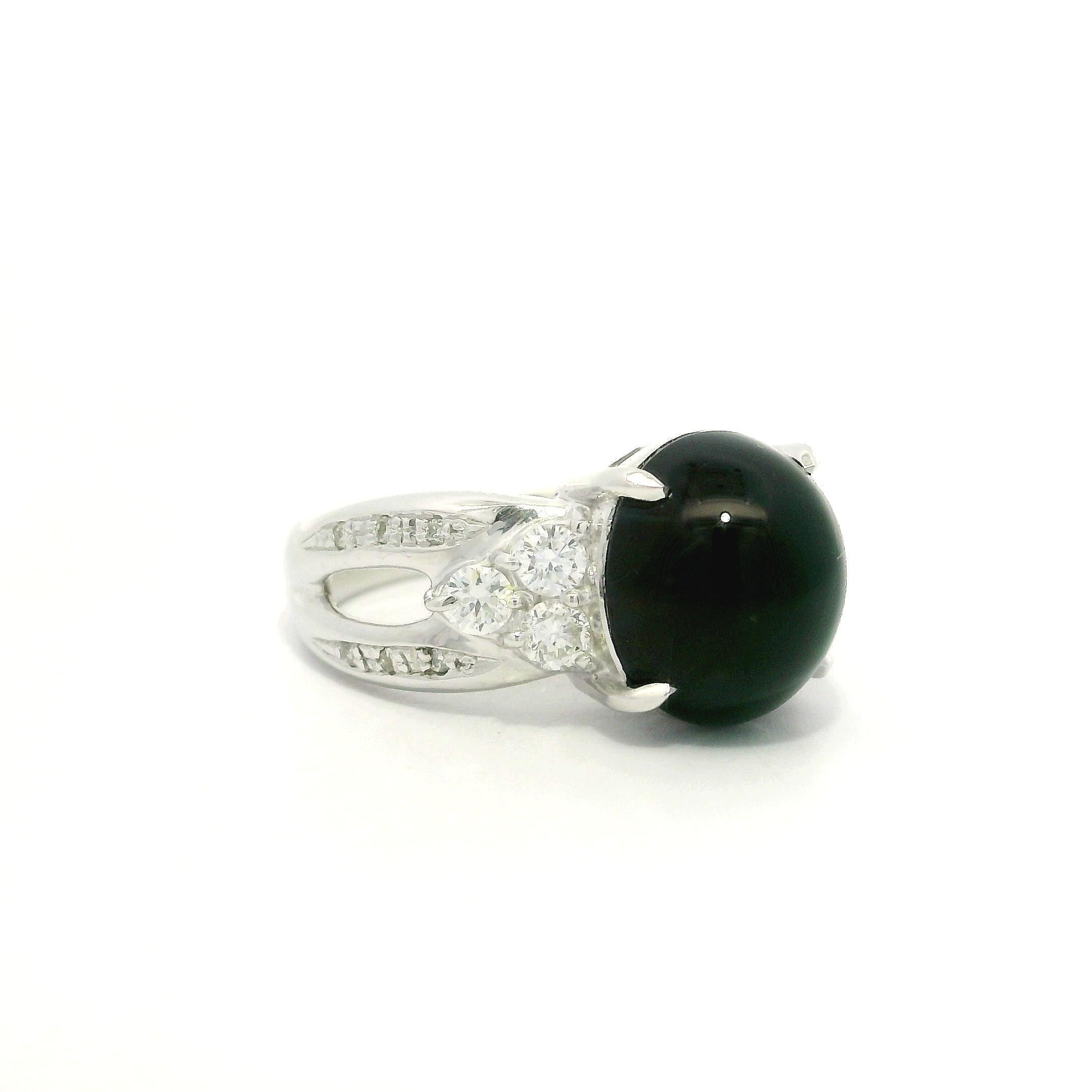 Platin GIA 5,5ctw VIVID Cat's Eye Deep Green Turmalin w / Diamant-Seiten Ring im Angebot 5