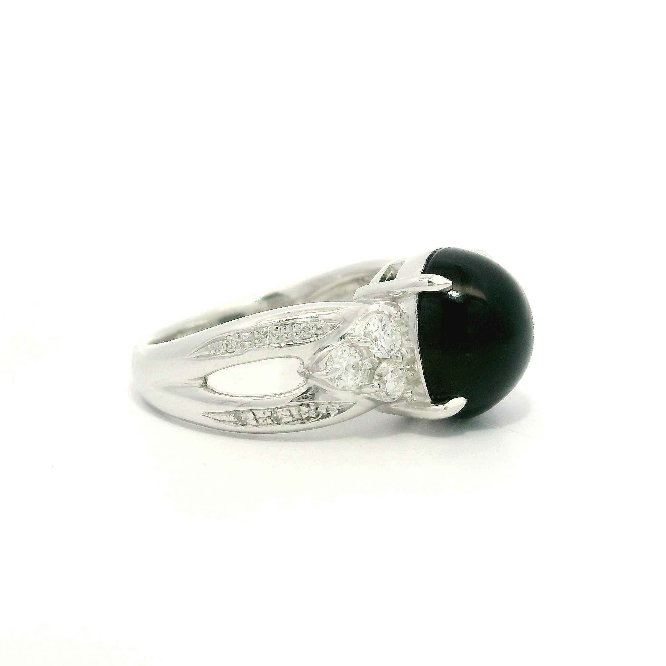 Platin GIA 5,5ctw VIVID Cat's Eye Deep Green Turmalin w / Diamant-Seiten Ring im Angebot 6