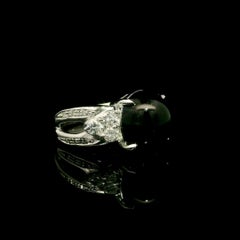 Platinum GIA 5.5ctw VIVID Cat's Eye Deep Green Tourmaline w/ Diamond Sides Ring