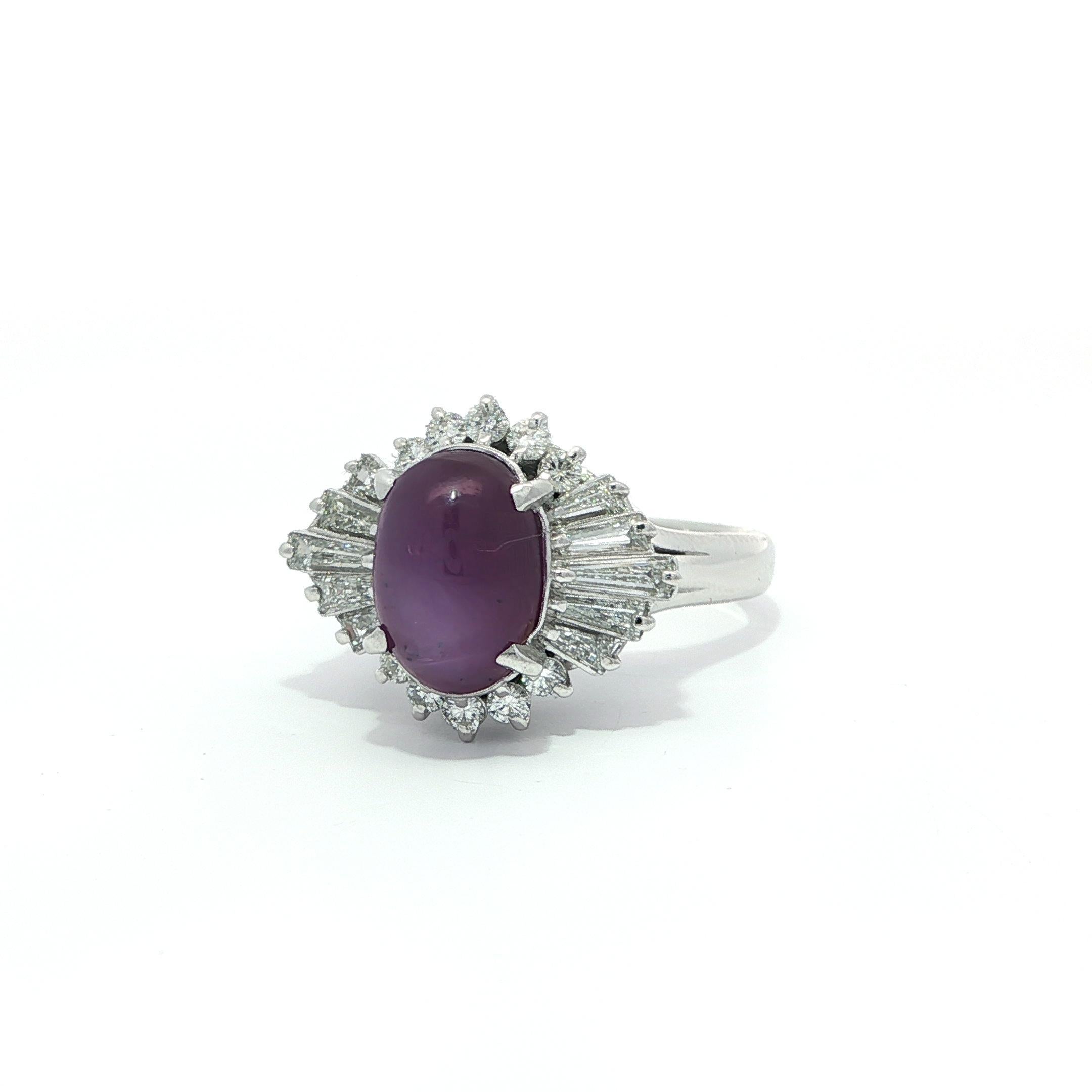Bague en platine GIA 5.71ctw Ceylon No Heat Purple Sharp Star Sapphire & Diamond Pour femmes en vente