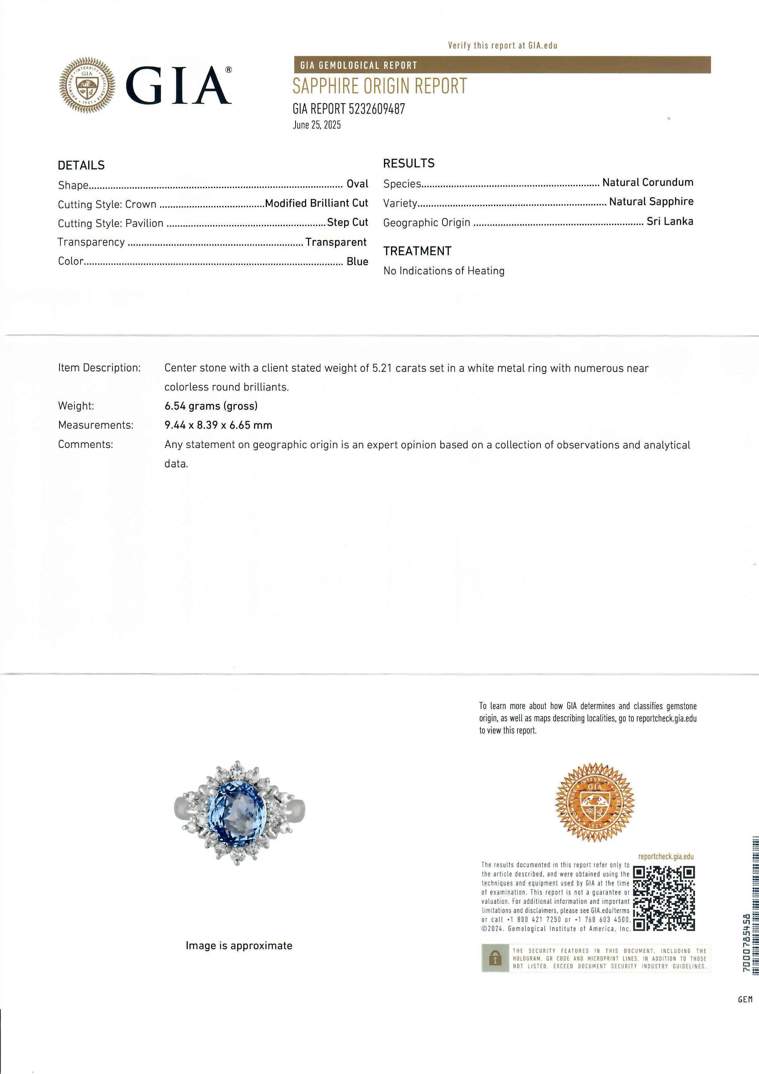 --Pietre: --
(1) Zaffiro naturale autentico - taglio ovale a brillante - incastonato - colore blu pervinca - senza calore - Ceylon - 5,21ct (esatto)
** Vedere i dettagli della certificazione qui sotto per informazioni complete
(18) Diamanti naturali