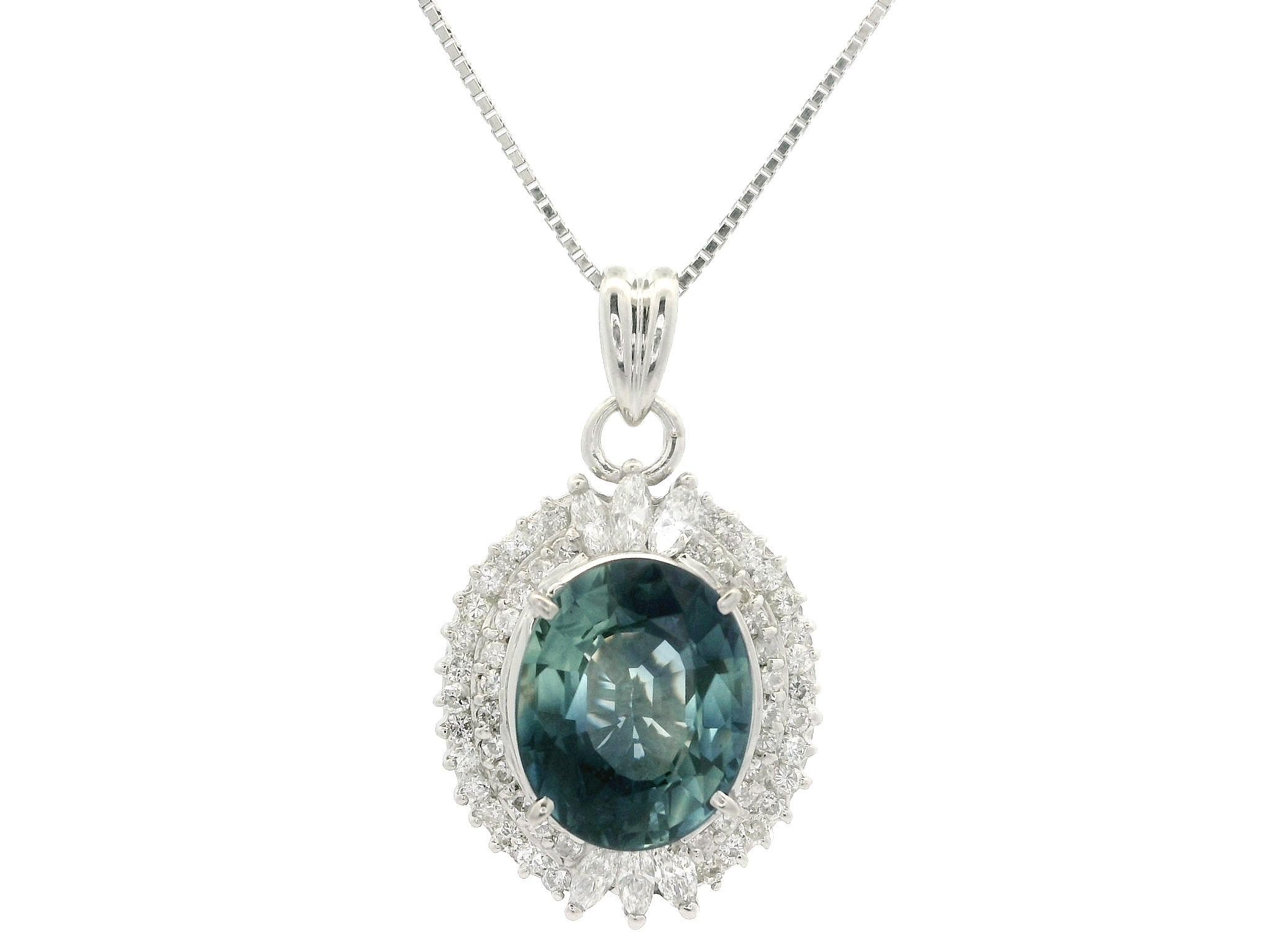 Platinum GIA 5.89ct Large Oval Sapphire w/ Dual Halo Diamond Pendant Necklace For Sale 5