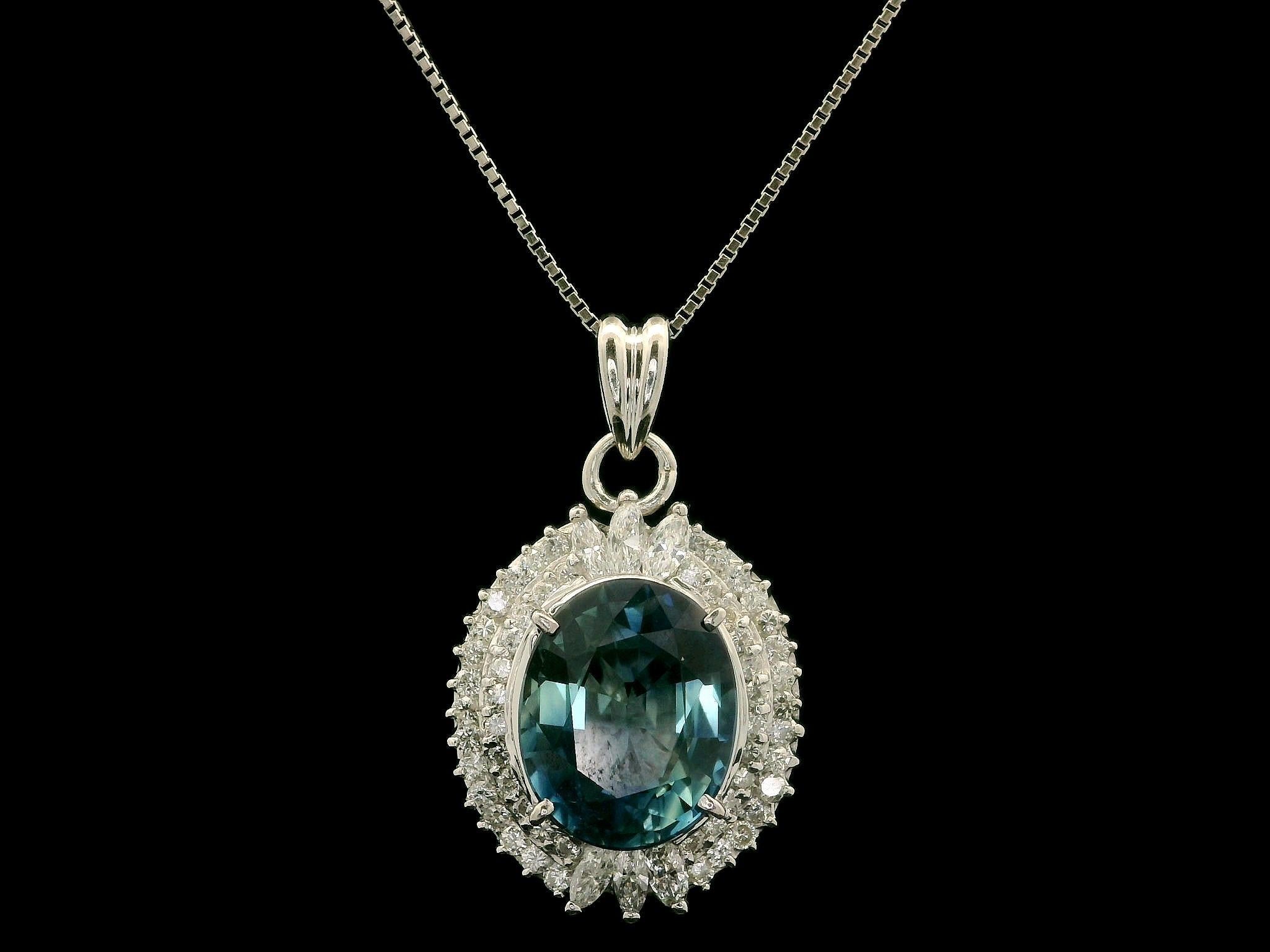 Platinum GIA 5.89ct Large Oval Sapphire w/ Dual Halo Diamond Pendant Necklace For Sale 6
