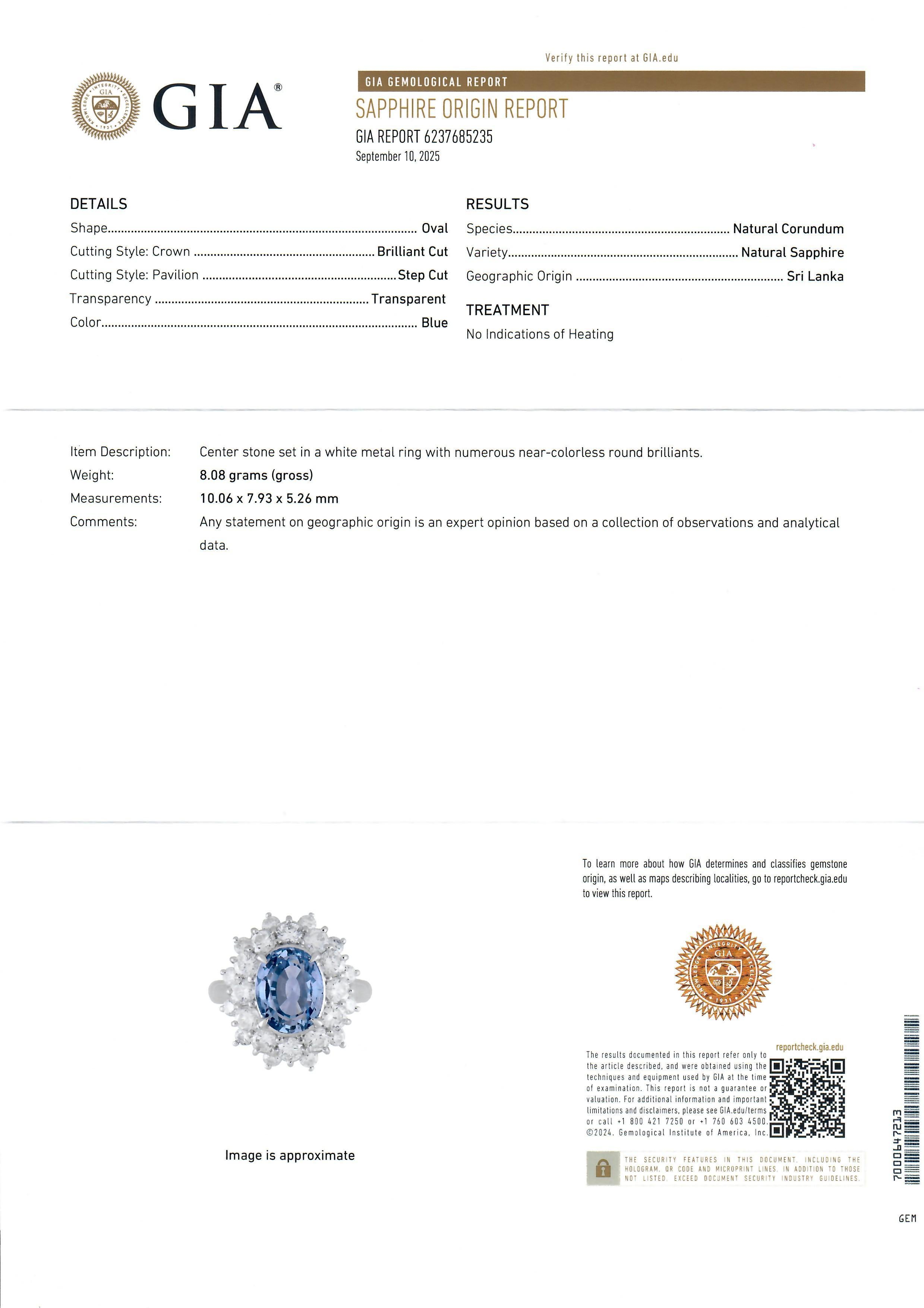 Platino GIA 5,98ct Fiordaliso Senza calore Zaffiro di Ceylon Anello con doppio fiore a raggiera in vendita 8