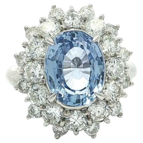 Platino GIA 5,98ct Fiordaliso Senza calore Zaffiro di Ceylon Anello con doppio fiore a raggiera