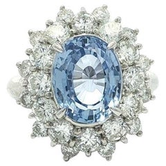Platinum GIA 5.98ct Cornflower No Heat Ceylon Sapphire Dual Halo Flower Ring