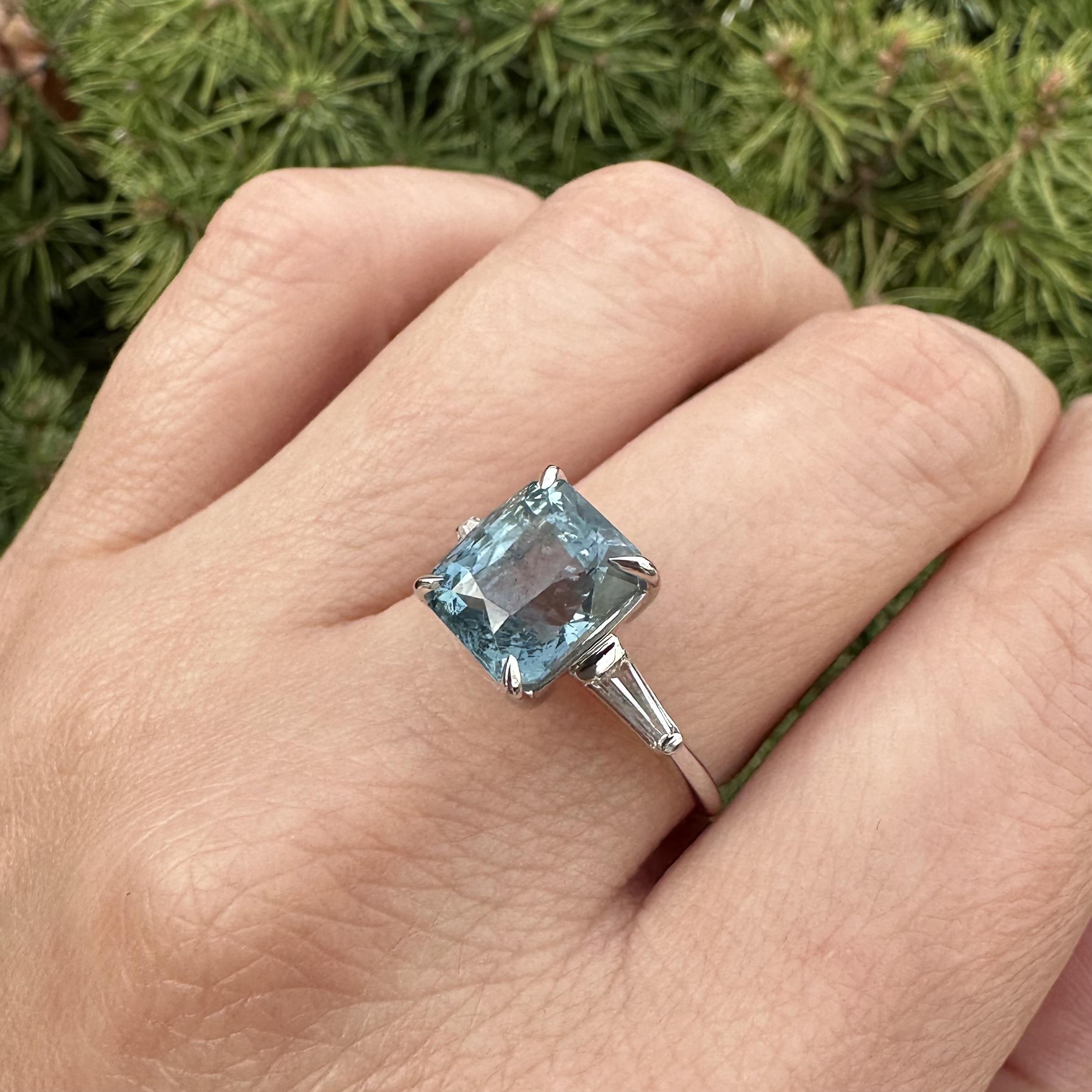 Platin GIA 6,01ctw Burma keine Hitze grünlich blauer Saphir Baguette Diamant Ring im Angebot 7