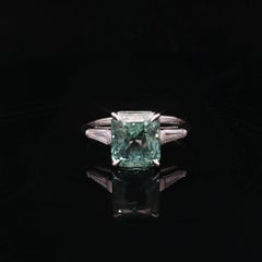 Platinum GIA 6.01ctw Burma No Heat Greenish Blue Sapphire Baguette Diamond Ring