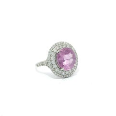 Platinum GIA 6.15ctw Oval Ceylon Pink Sapphire w/ Dual Diamond Halo Ring