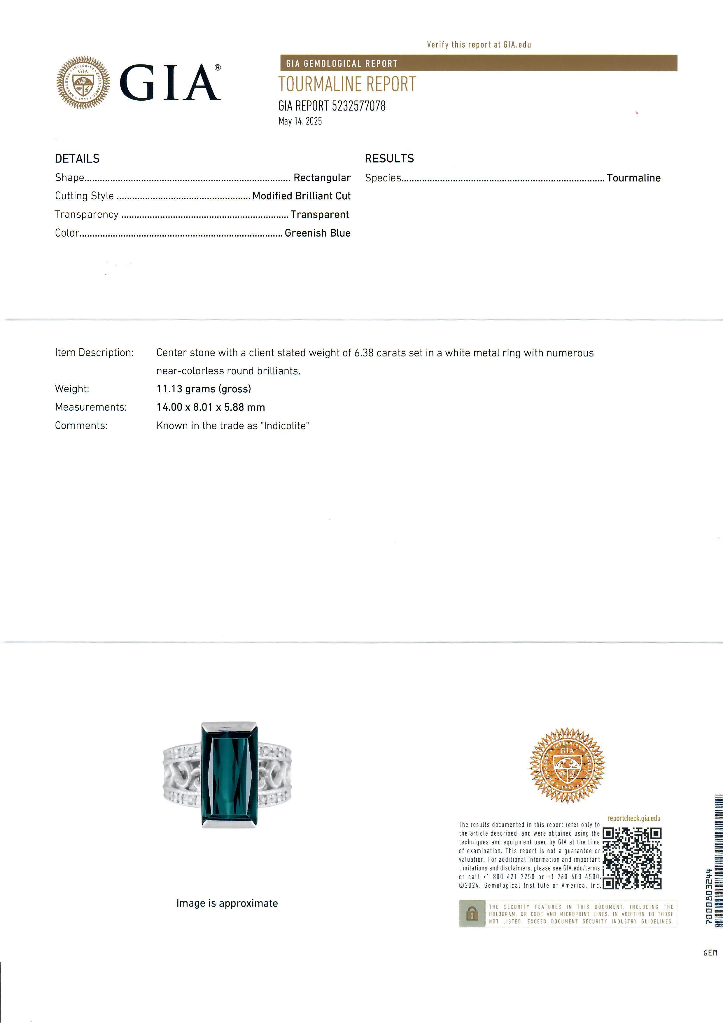 Platin GIA 6,46ctw seltene Indicolite Blue Turmalin & Diamant offene Seiten Ring im Angebot 6