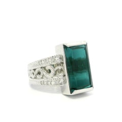 Platinum GIA 6.46ctw Rare Indicolite Blue Tourmaline & Diamond Open Sides Ring