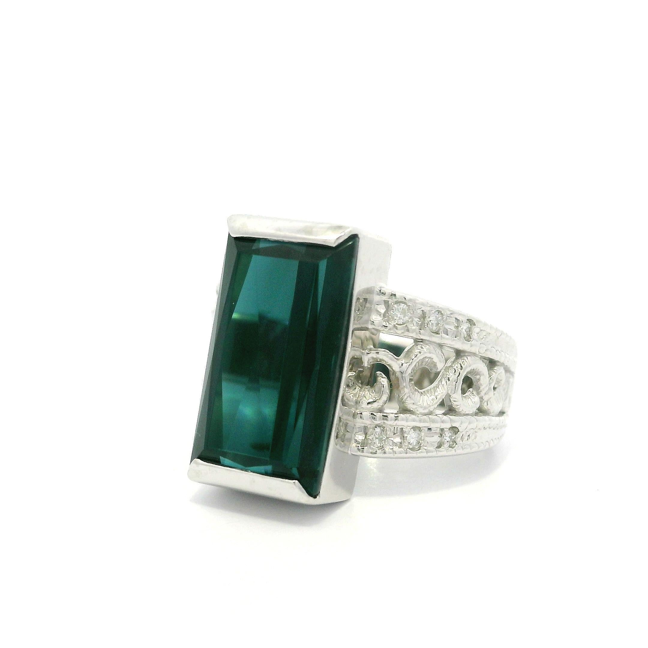 Platin GIA 6,46ctw seltene Indicolite Blue Turmalin & Diamant offene Seiten Ring im Angebot 1