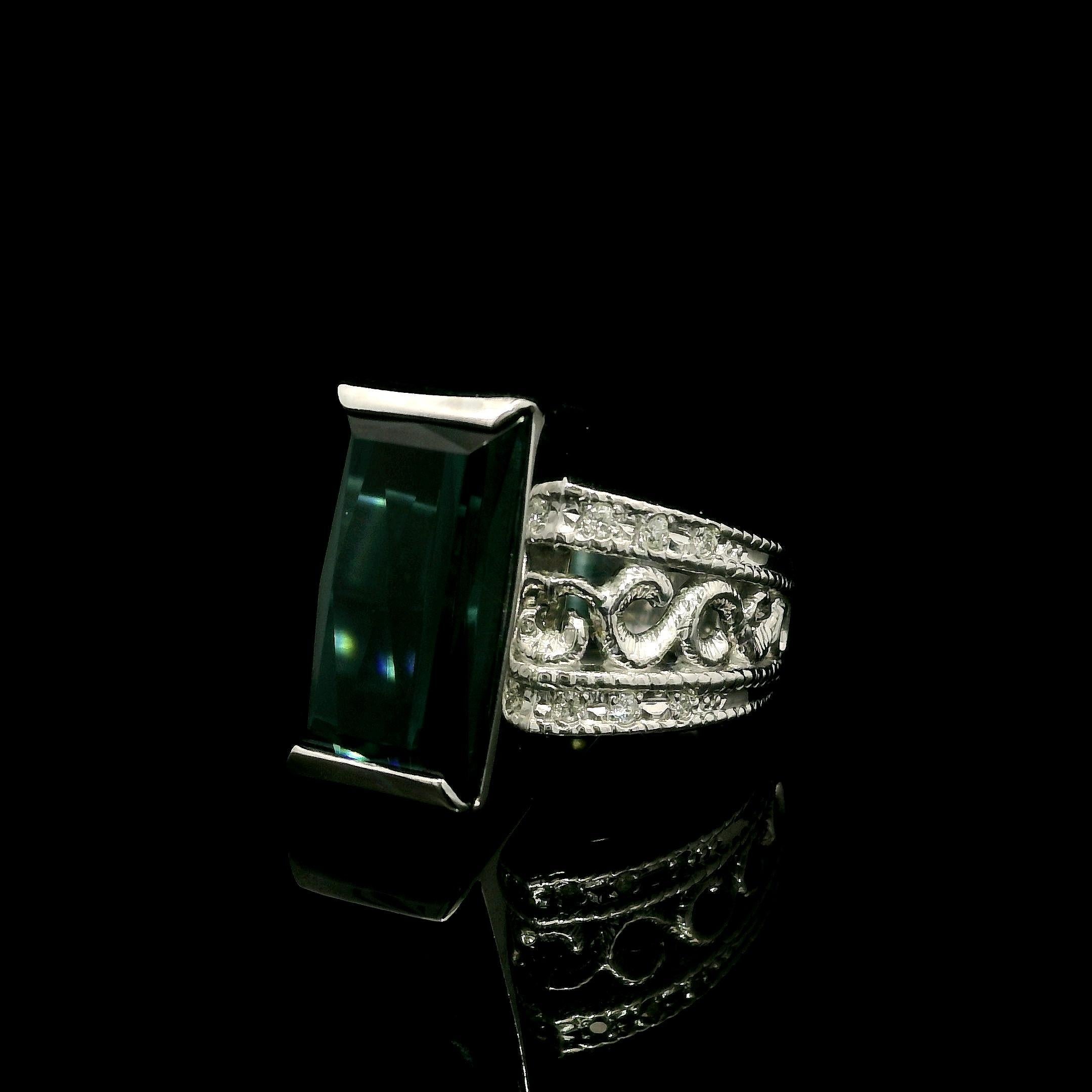 Platin GIA 6,46ctw seltene Indicolite Blue Turmalin & Diamant offene Seiten Ring im Angebot 3
