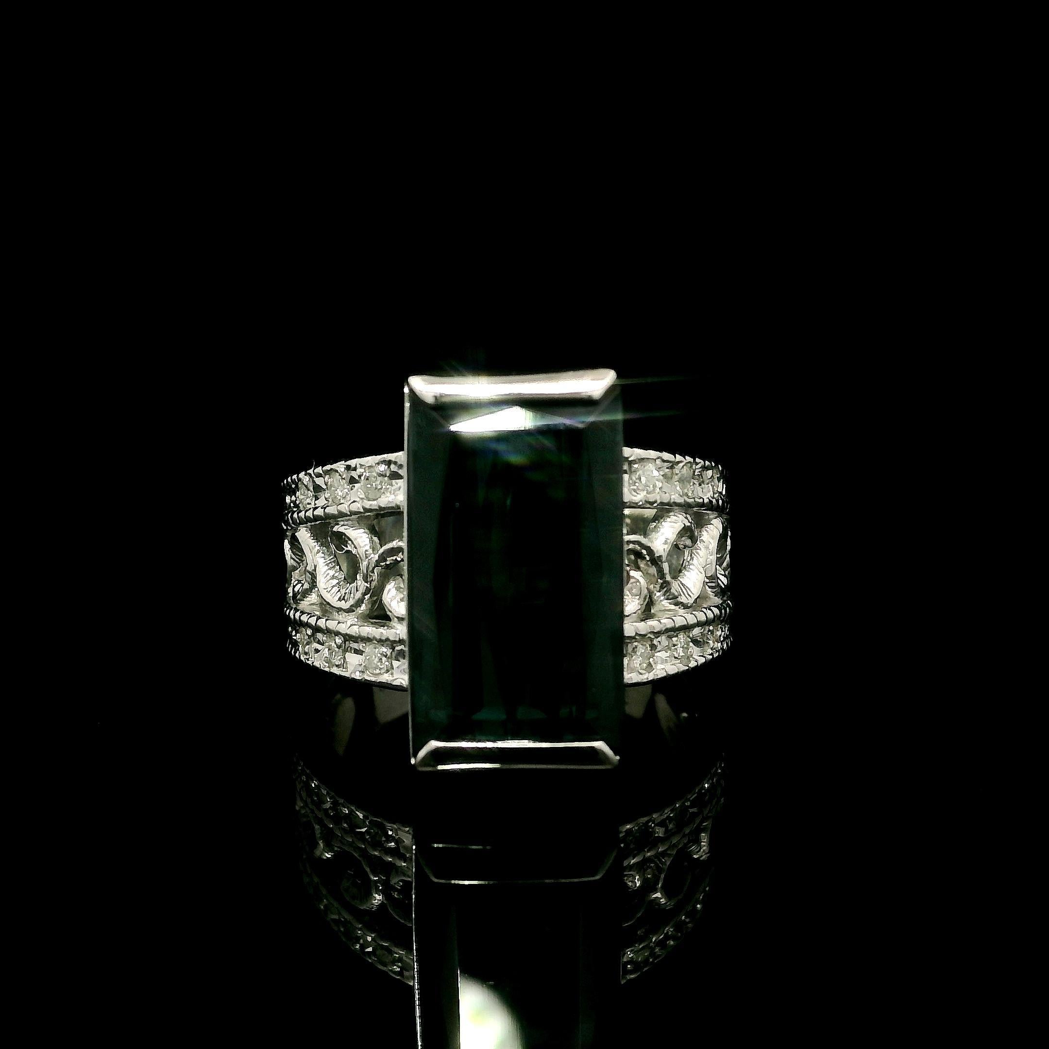 Platin GIA 6,46ctw seltene Indicolite Blue Turmalin & Diamant offene Seiten Ring im Angebot 4