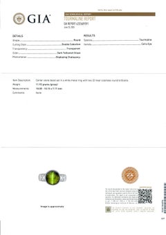Platinum GIA 6.4ct Bezel Set Round Cat's Eye Green Tourmaline Diamond Sides Ring
