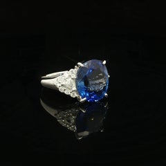 Platinum GIA 6.55ctw Large Cushion Ceylon Sapphire w/ Diamond Cluster Sides Ring
