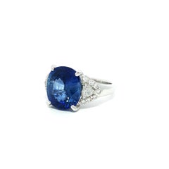 Platinum GIA 6.55ctw Large Cushion Ceylon Sapphire w/ Diamond Cluster Sides Ring