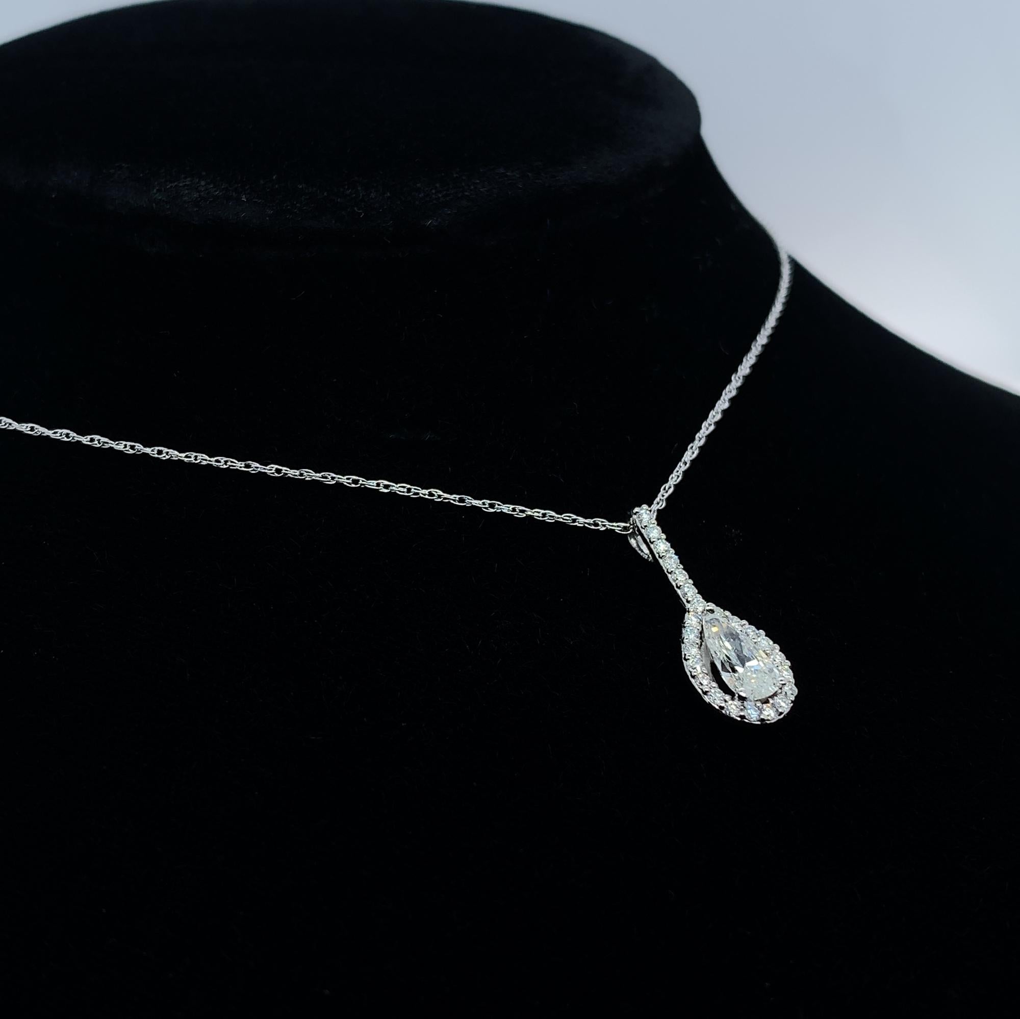 Modern Platinum GIA .65ct Pear Cut Diamond Pendant For Sale