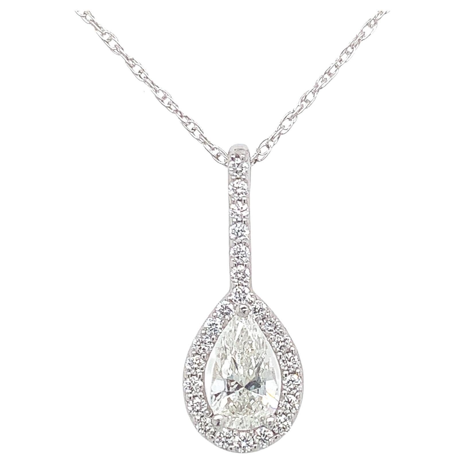 Platinum GIA .65ct Pear Cut Diamond Pendant For Sale