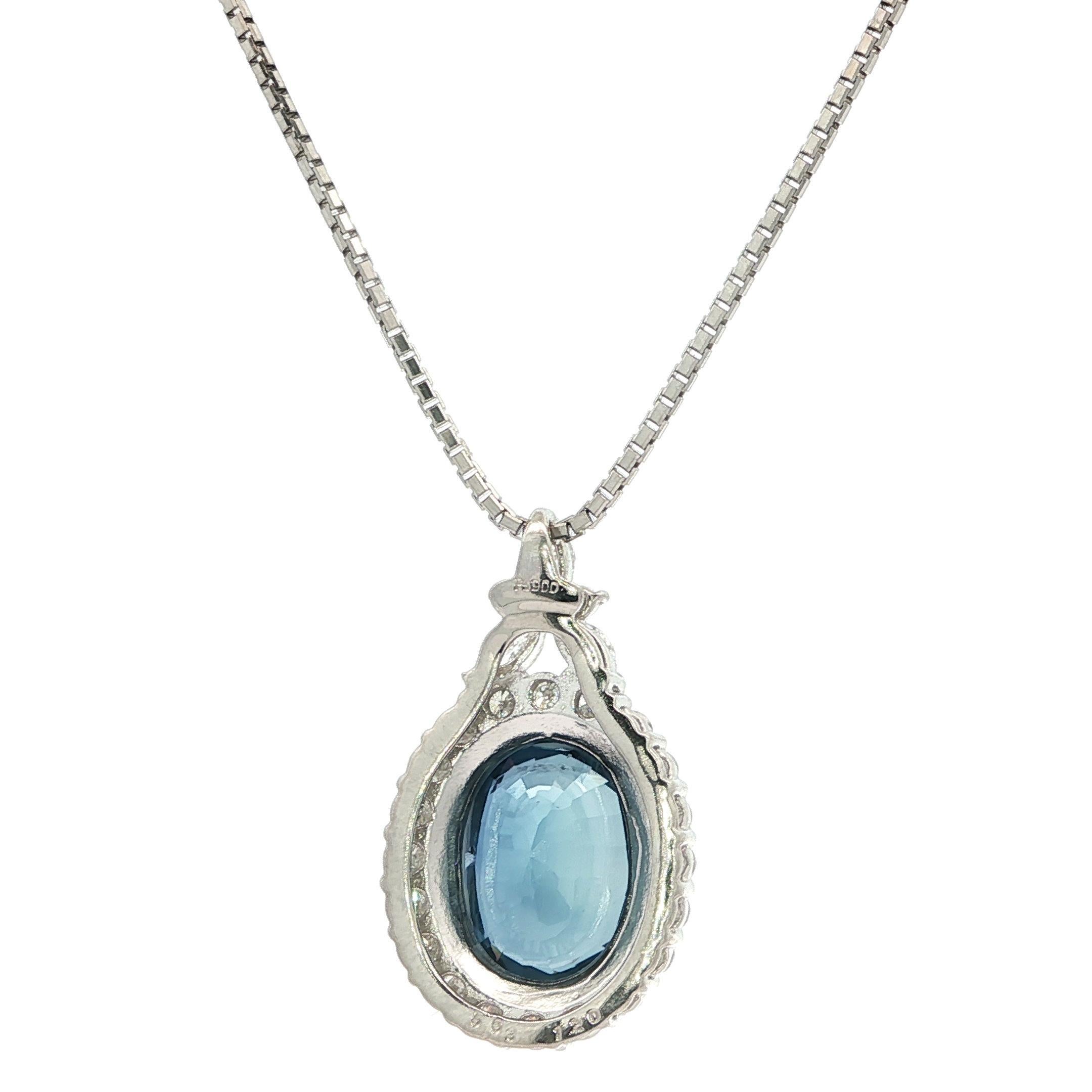 Collier en platine GIA 6.83ctw No Heat Deep Blue Sapphire & Diamond Pendant Chain Necklace en vente 1