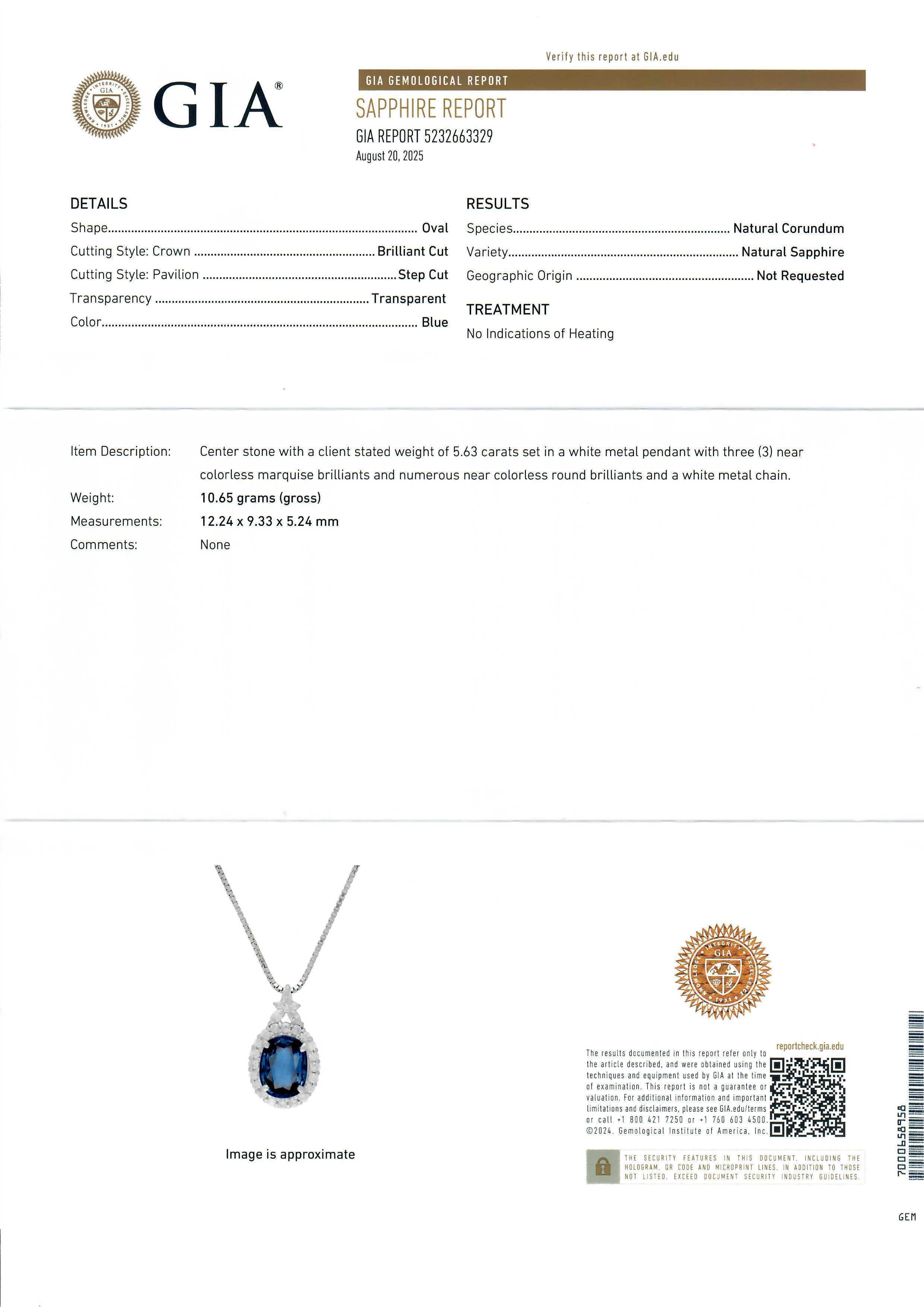 Collier en platine GIA 6.83ctw No Heat Deep Blue Sapphire & Diamond Pendant Chain Necklace en vente 4