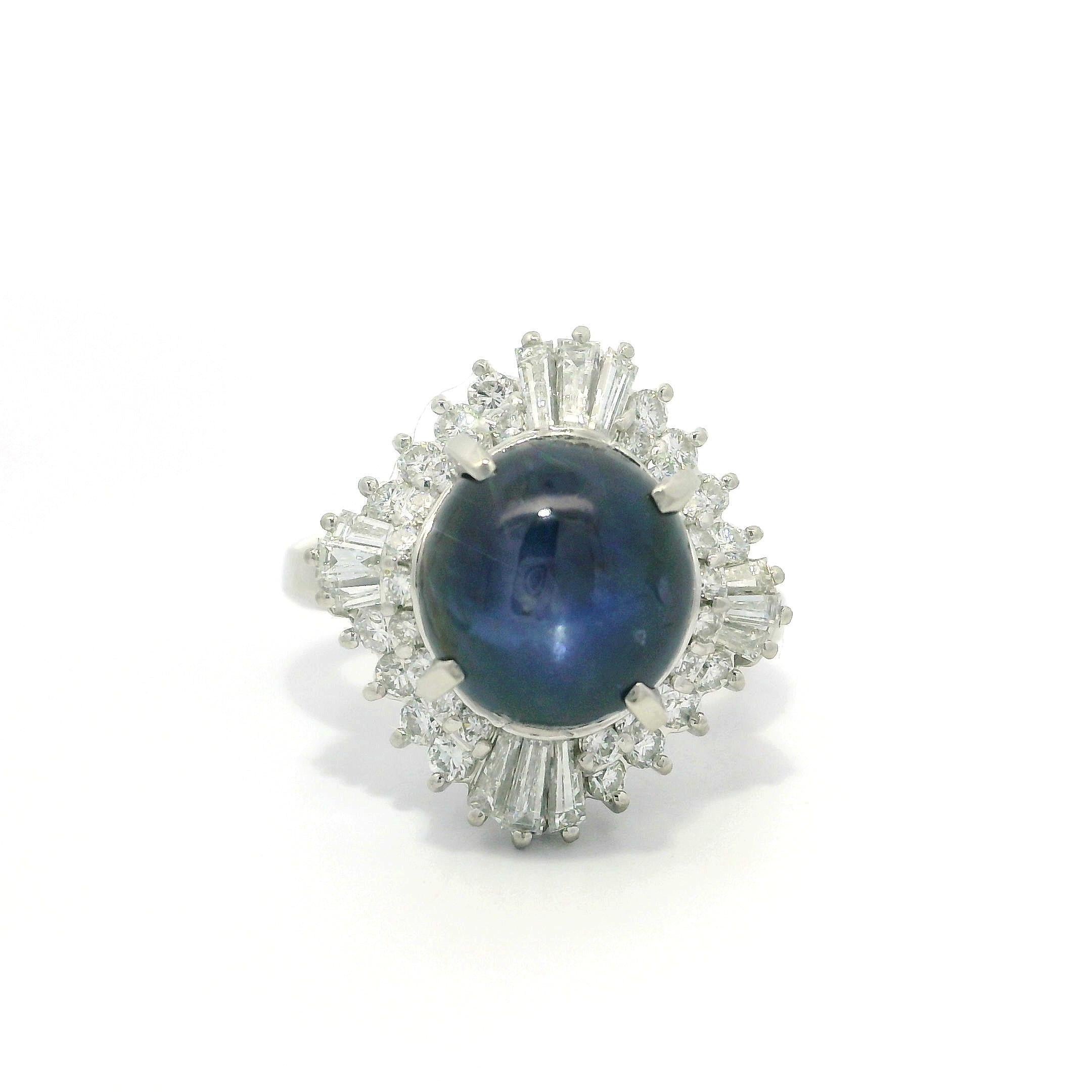 Anillo de platino GIA 6,94 ct Zafiro estrella de Birmania sin calor Diamante Bailarina Cóctel en venta 9
