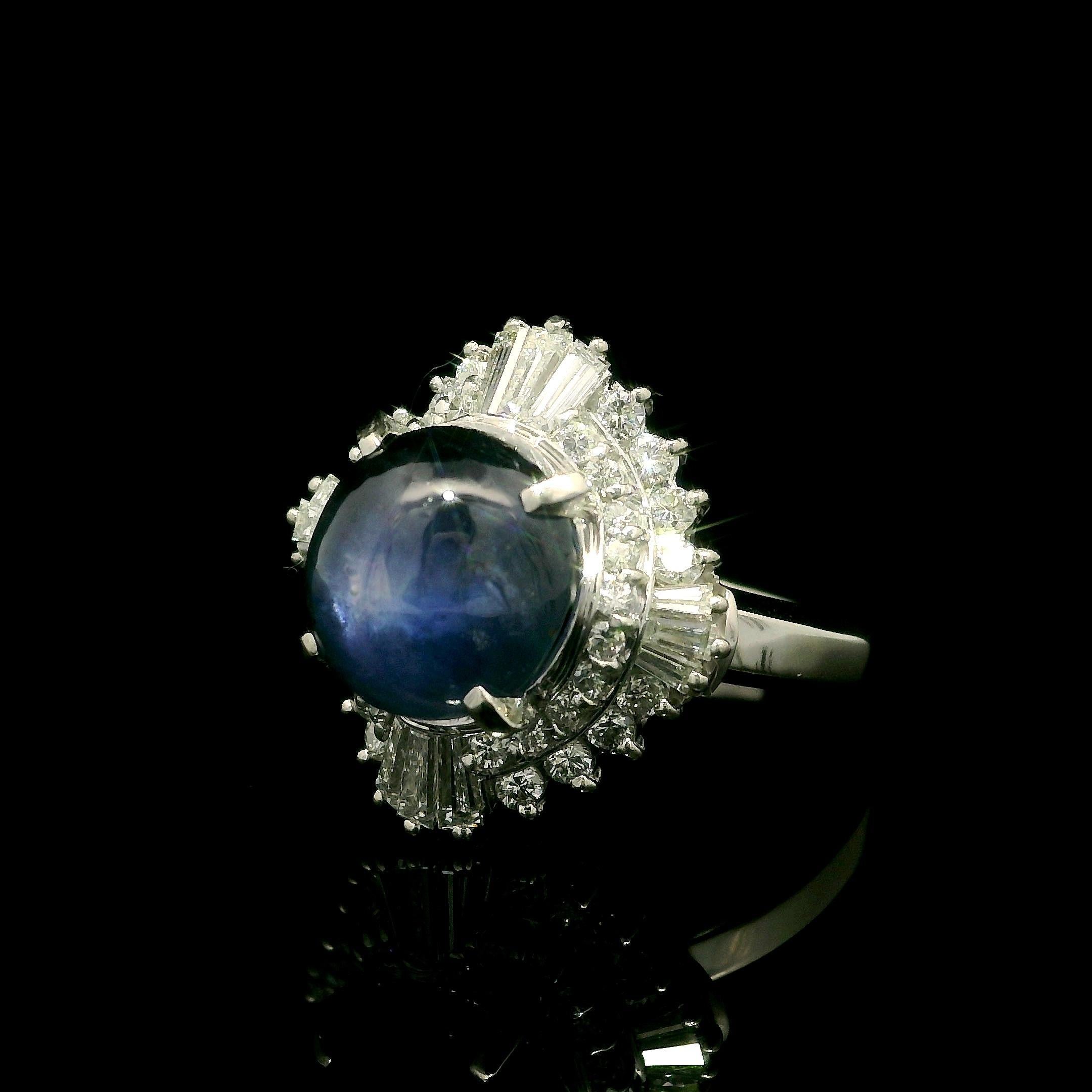 Anillo de platino GIA 6,94 ct Zafiro estrella de Birmania sin calor Diamante Bailarina Cóctel en Excelente estado para la venta en Montclair, NJ