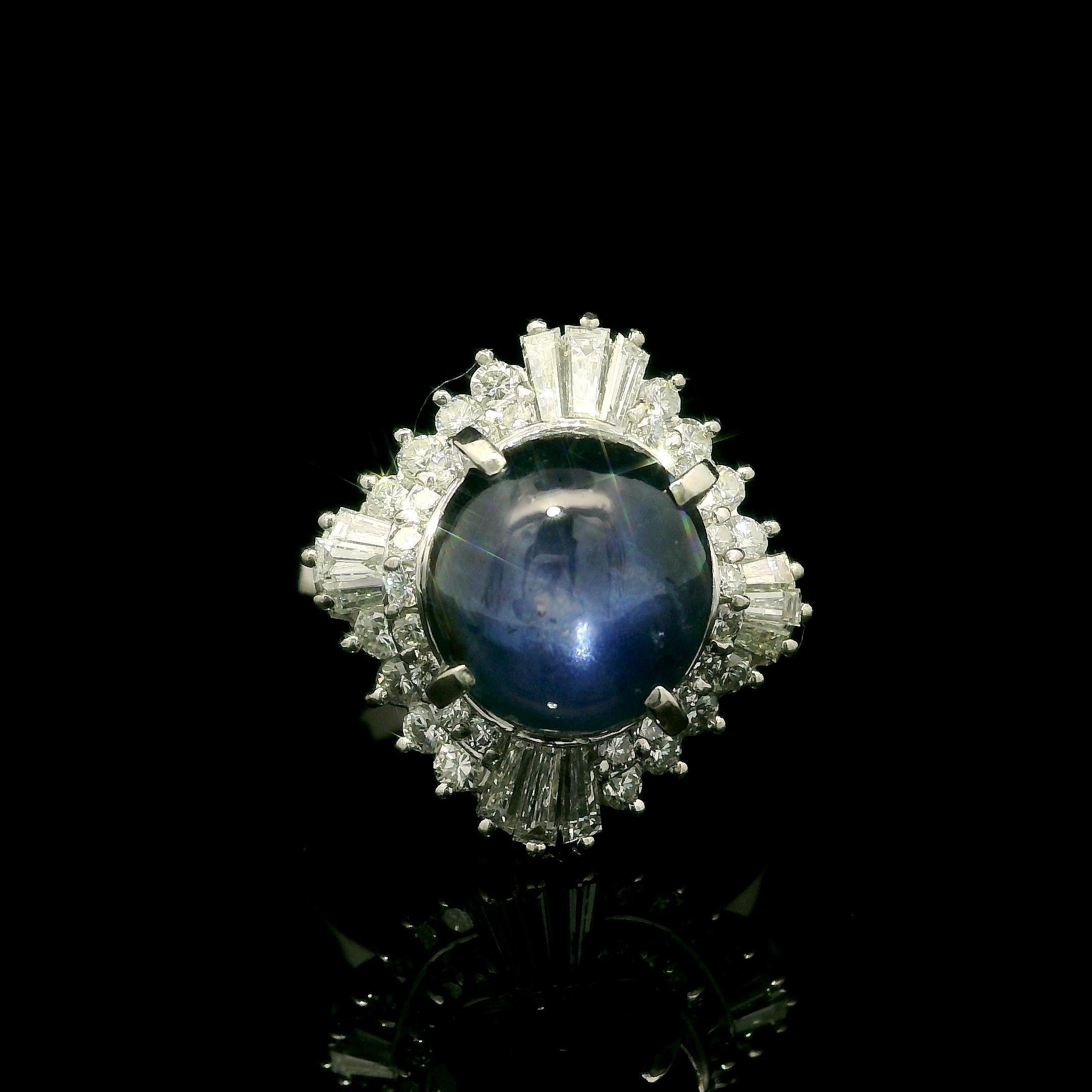 Anillo de platino GIA 6,94 ct Zafiro estrella de Birmania sin calor Diamante Bailarina Cóctel en venta 4