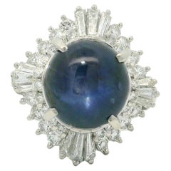 Platinum GIA 6.94ct Burma No Heat Star Sapphire Diamond Ballerina Cocktail Ring