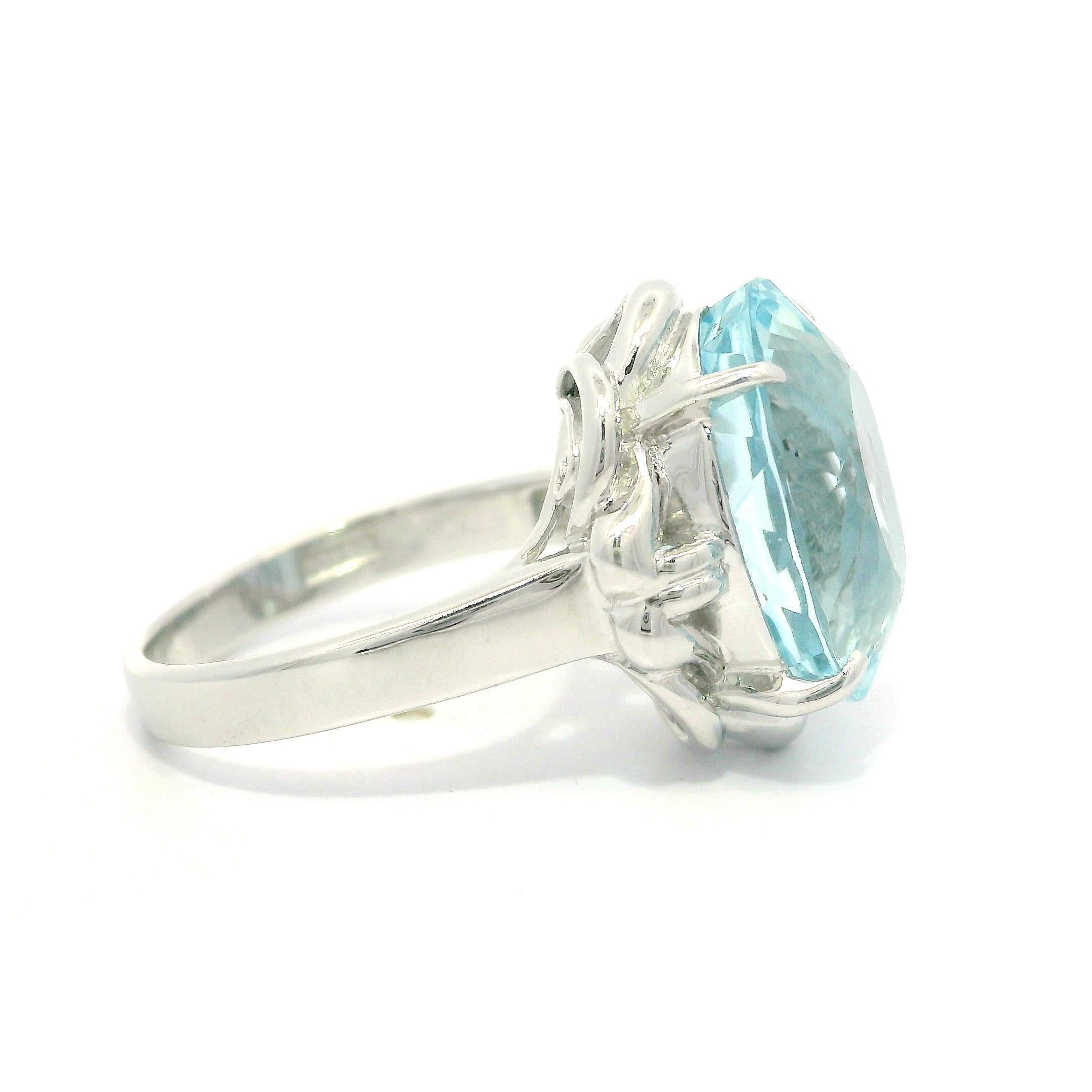 Platino GIA 7,05ct Acquamarina taglio ovale solitario Anello con cesto floreale solitario in vendita 6