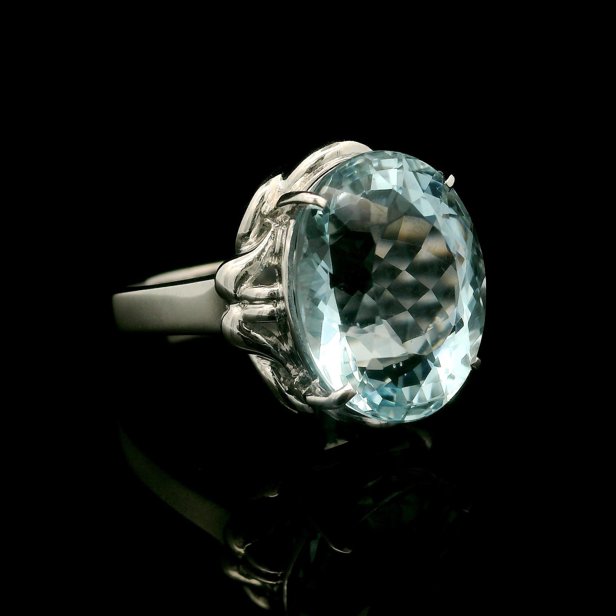 Platino GIA 7,05ct Acquamarina taglio ovale solitario Anello con cesto floreale solitario in vendita 9