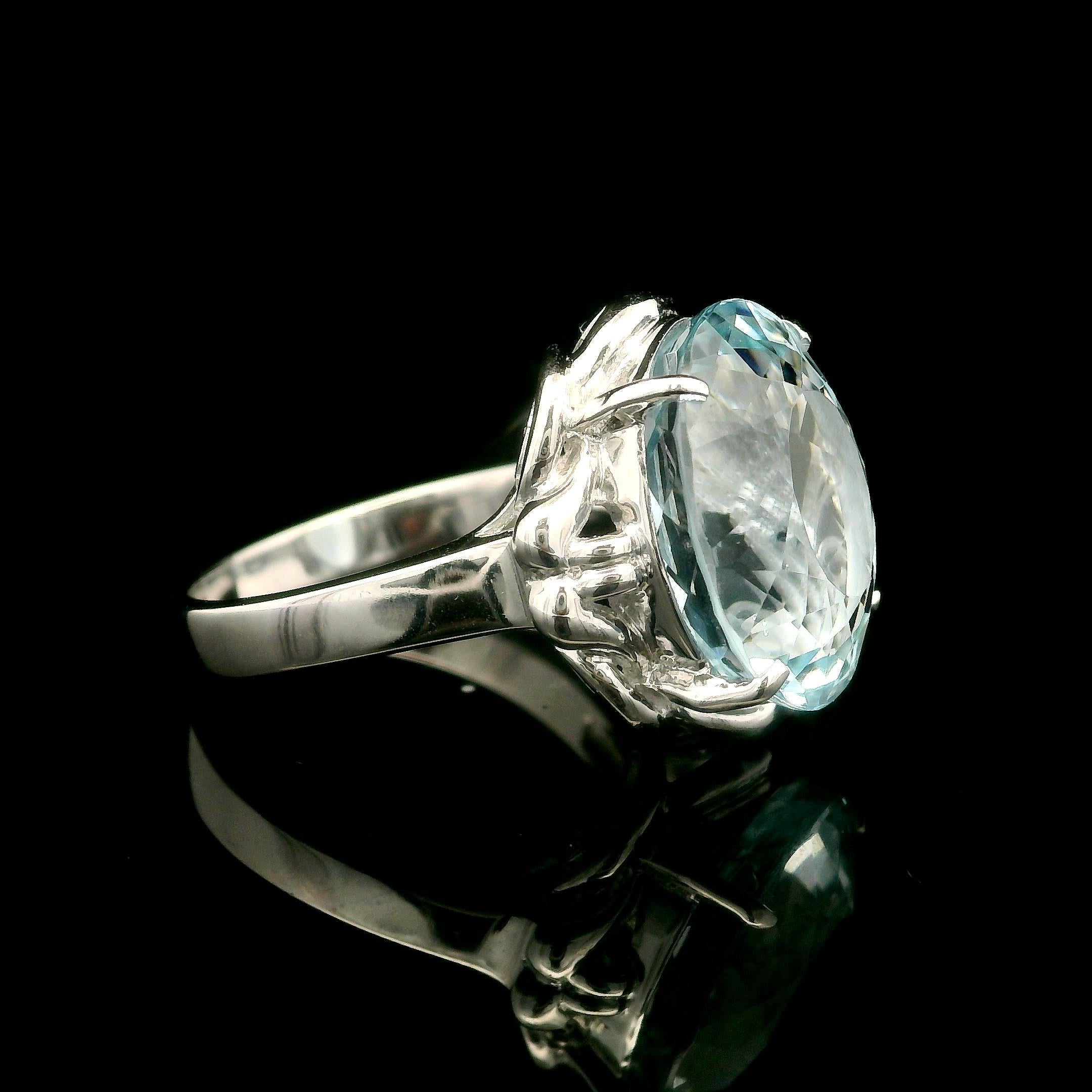 Platino GIA 7,05ct Acquamarina taglio ovale solitario Anello con cesto floreale solitario in vendita 10