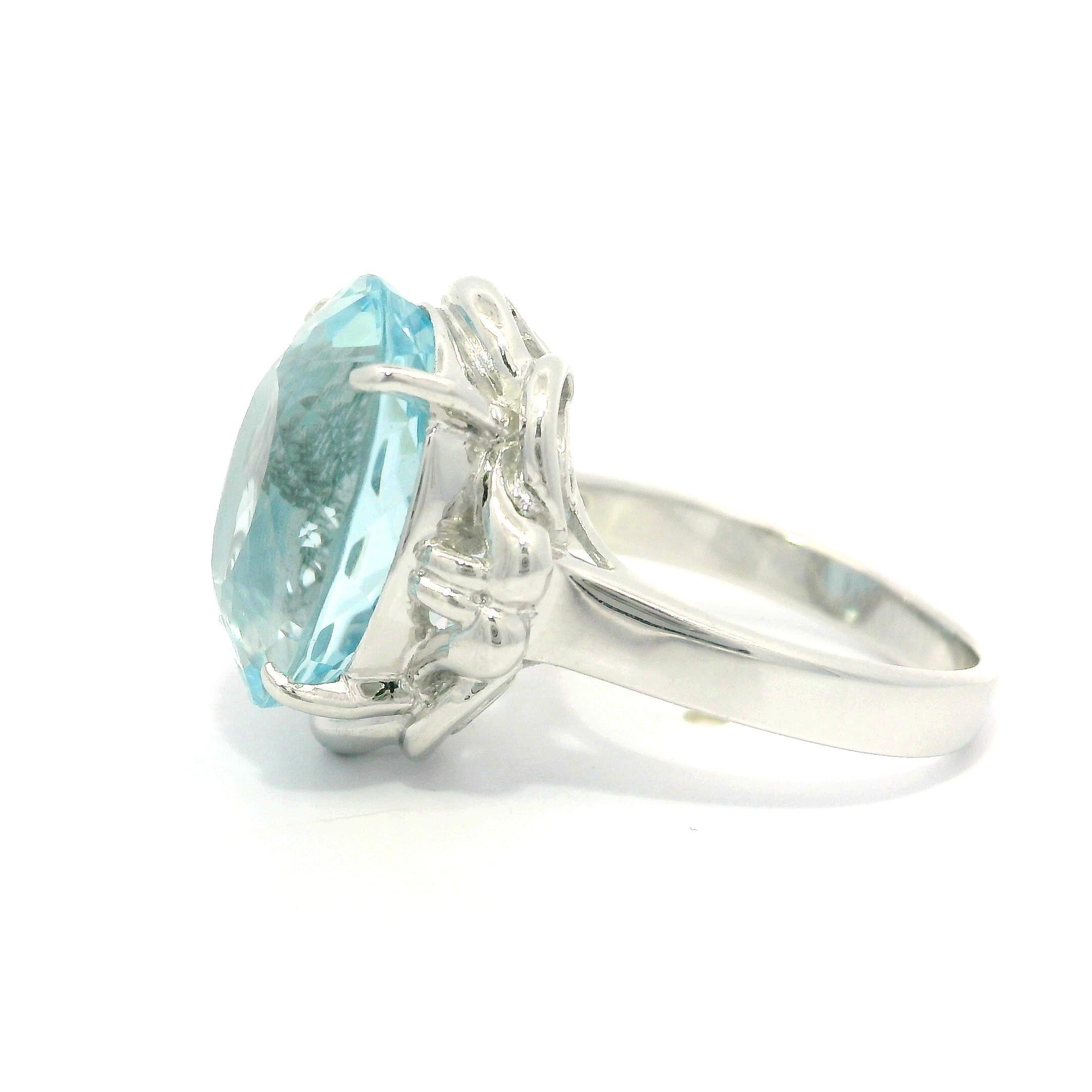 Platino GIA 7,05ct Acquamarina taglio ovale solitario Anello con cesto floreale solitario In condizioni ottime in vendita a Montclair, NJ