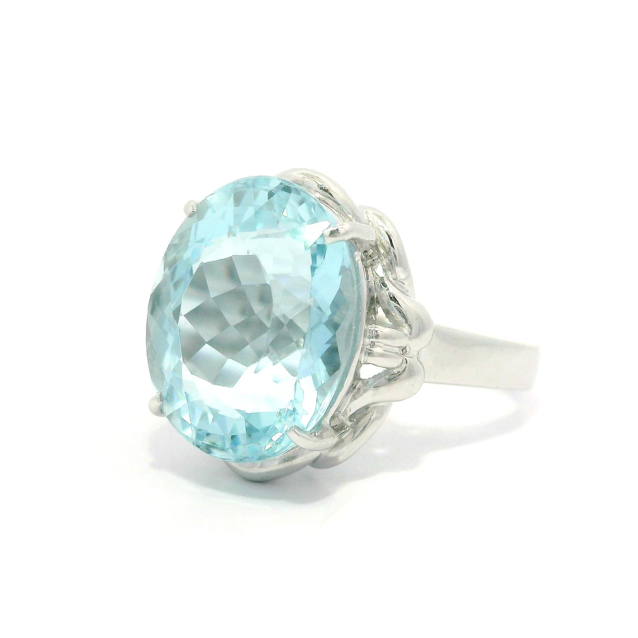 Platino GIA 7,05ct Acquamarina taglio ovale solitario Anello con cesto floreale solitario in vendita 3