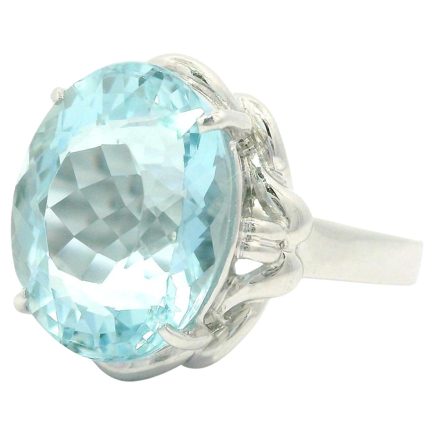Platino GIA 7,05ct Acquamarina taglio ovale solitario Anello con cesto floreale solitario in vendita