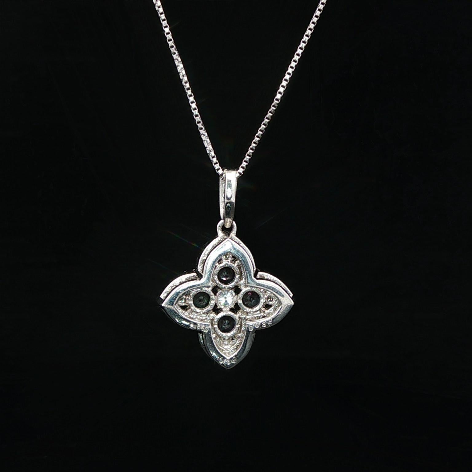 Platin GIA .70ct Brasilien Alexandrit Diamant Blume Quatrefoil Anhänger Halskette im Angebot 5