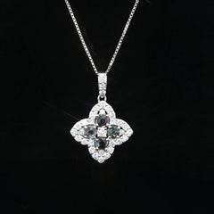 Platinum GIA .70ct Brazil Alexandrite Diamond Flower Quatrefoil Pendant Necklace