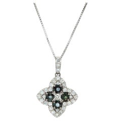 Platinum GIA .70ct Brazil Alexandrite Diamond Flower Quatrefoil Pendant Necklace
