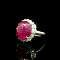 Platinum GIA 7.32ct Cats Eye Purplish Red Rubellite Tourmaline Diamond Halo Ring